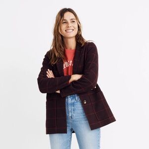 Madewell Dorset Burgundy Windowpane Blazer